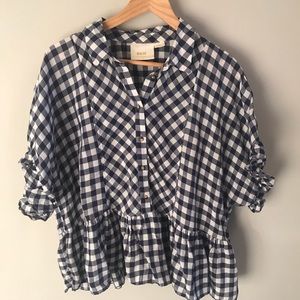 Anthropologie Maeve Flounced Gingham Blouse